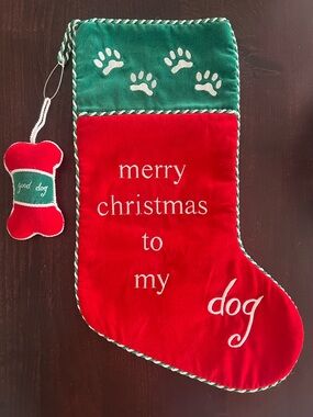 Holiday Dog Stocking with a Toy - Red & Green Merry Christmas to My Dog